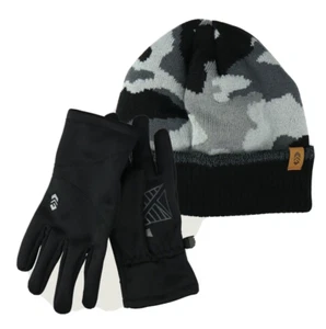 (MSRP $40) Boy's Knit Beanie Hat & Glove Set Black Gray Camo Size L/XL - Picture 1 of 6
