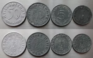 Lote de 4 monedas - 1, 5, 10, 50 Reichspfennig 1940 A - Monedas de Alemania - #S55 - Imagen 1 de 8
