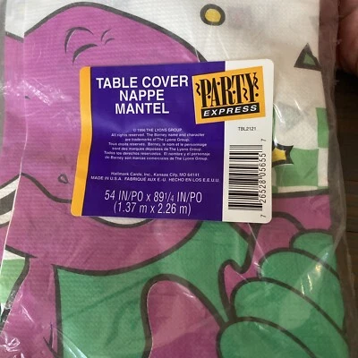 Vtg Hallmark Barney the Dinosaur Birthday Table Cloth Cover-1996 NEW-54” x 89” - Image 1 of 4