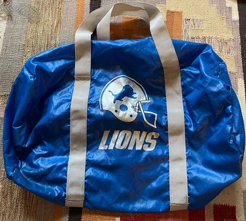 Vintage NFL Football Detroit Lions Small Duffel Gym Bag 1980's Cover