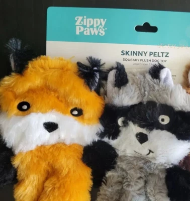 Zippy Paws Skinny Peltz, 2 Squeaky Soft Plush Large Dog Toys, Fox, Raccoon - Image 1 of 4
