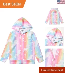 Eco-Friendly Girls Zip-Up Hoodie with Fun Patterns - Perfect for All Seasons - Picture 1 of 7