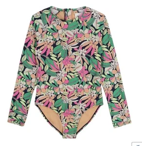 GIRLS ROXY PALM SONG MOOD INDIGO LONG SLEEVE RASH GUARD BODYSUIT SIZE 10 NWT - Picture 1 of 10