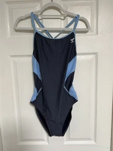 TYR WOMENS 14/40 FLYBACK NAVY & LIGHT BLUE ONE PIECE SWIMSUIT 40 - Picture 1 of 9