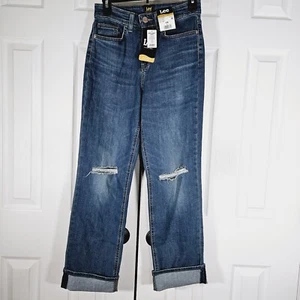 Lee Womens Heritage High Rise Boyfriend Jeans Size 2M Blue Kelly Mid Wash NWT - Picture 1 of 16