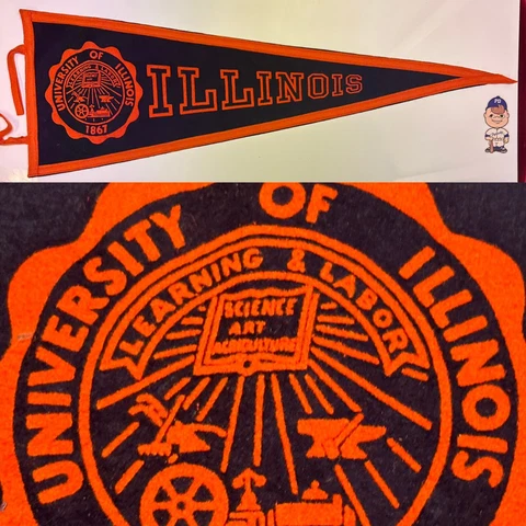 1960’s Illinois Fighting Illini University Pennant 11x33  Football Cover