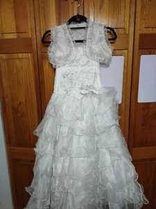 Weißer mehrlagiger Organza Rüschenrock mit bestickten Applikationen - Bild 1 von 10