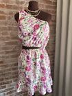 New! Lulu’s Pink Floral Print One Shoulder Cutout Mini Ruffle Dress Size Medium