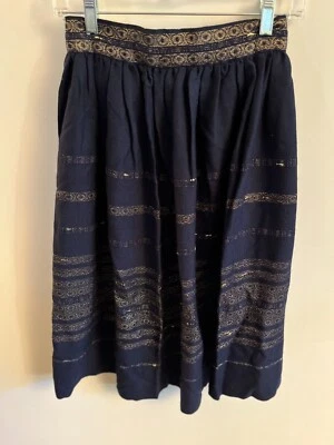 Vintage Handmade Womens Medium Navy Blue Dirndl Peasant Skirt Bohemian - Image 1 of 4