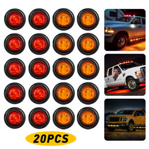 20X 3/4" Round Bullet LED Side Marker lights Truck Trailer Combo Red+Yellow 12V