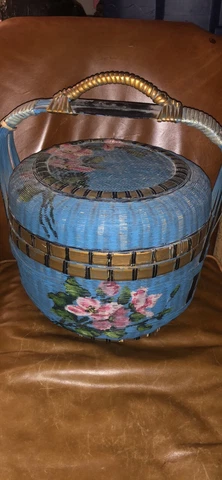 Beautiful Asian woven painted basket Cover