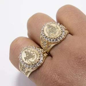 CZ Zodiac Sign Signet Ring Real 10K Yellow Gold All Sizes - Picture 1 of 7