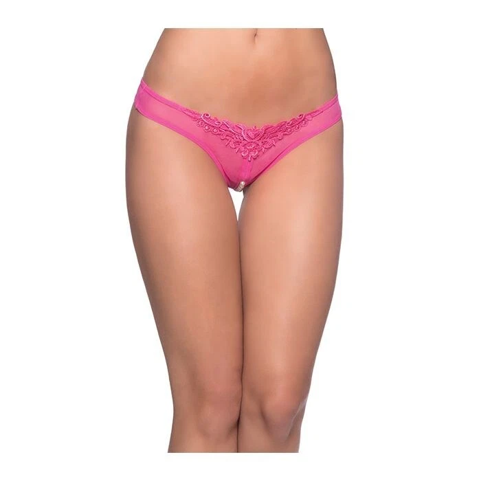 Oh La La Cheri Queen Pink Pearled Crotchless Thong 2066X Pink 3X/4X
