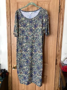 LuLaRoe XL Abstract Floral Pattern Short Sleeve Below the Knee Length Dress - Picture 1 of 4