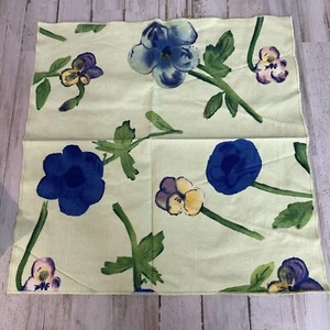 Napkins Set Of 4 Cloth Lime Green Floral Blue Vintage Cotton - Picture 1 of 5