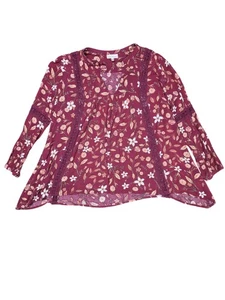 Blusa campesina floral boho para mujer extra grande borgoña crochet encaje ribete fluido - Imagen 1 de 9