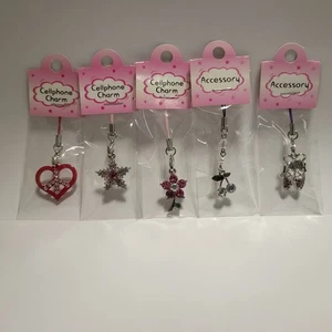 Lot de 5 breloques pour téléphone portable pendentif sangle : coeur étoile fleur cerise et chaussures de ballet - Photo 1 sur 1