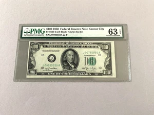 U.S. 100 Dollars FR 2157-J (JA Block) Federal Reserve Kansas City  PMG 63 EPQ - Picture 1 of 4