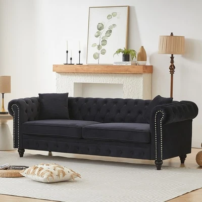 85.5'' Modern 3-Seater Sofa Couch Velvet Upholstered Sofa Couch for Living Room - Image 1 of 4