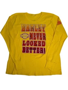 Harley Davidson Never Looked Better Yellow T-Shirt Women's Long Sleeve 2011 - Picture 1 of 6