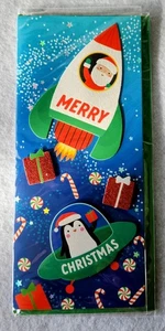 "Frohe Weihnachten" Weihnachtsgrußkarte 3D 9" x 4" Santa Rakete Pinguin Schiff Neu in Verpackung - Bild 1 von 3