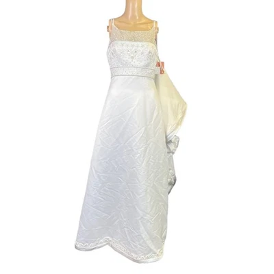 Signature Womens Wedding Dress Gown Beaded Bridal White Sheer Long Train - Image 1 of 4