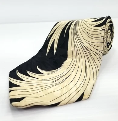 Corbata de Lujo Bachrach De Colección Negra Marfil Estampado Abstracto Seda Italiana 59" x 4" Foto 1 de 4