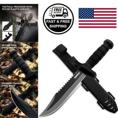 Cuchillo de caza de hoja fija cuchillo Bowie táctico de 12 pulgadas con mango antideslizante Foto 1 de 4