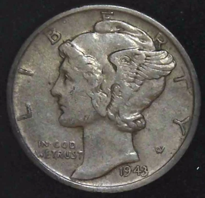 1943-D 10C Mercury Dime AU 90% Silver 23lwt0609-1 - Image 1 of 2