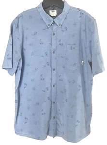 VANS Shirt Men Large Blue Palm Tree Off the Wall Pocket Short Sleeve Button Down - Picture 1 of 23