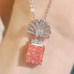 Neu Eisblume geschnitten kohlenstoffreich rosa Topas Edelstein Charm Frauen Halskette Anhänger - Bild 1 von 6