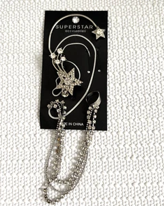 Neu Set aus zwei silbernen Sternen Ear Cuff mit Strass und einzelner Manschette Ohrring - Bild 1 von 3