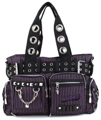 Banned Damen Handtasche Sweet Revenge Lila - Nieten Handschellen Gothic Tasche