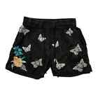 Johnny Was Lorne Paperbag Black Linen Butterfly Floral Embroidered Shorts