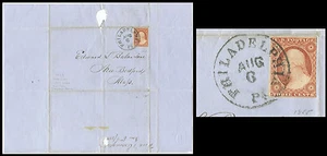 SELLO DE FECHA SCOTT #11 ATADO POR NEGRO CIRCULAR PHILADELPHIA 6 DE AGOSTO DE 1855 EN PORTADA - Imagen 1 de 1
