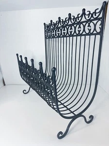 Vintage Wrought Iron Ornate Black Magazine Rack, Towel Holder, Log Holder - Picture 1 of 5