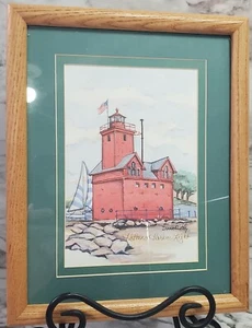 Vintage Lighthouse Watercolor Print Holland Harbor Lighthouse Donna Elias... - Picture 1 of 8