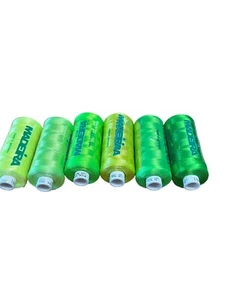 Madeira Embroider Thread Polyneon 1000M X 6 Green 1701 1748 1850 1867 1940 1950 - Picture 1 of 3