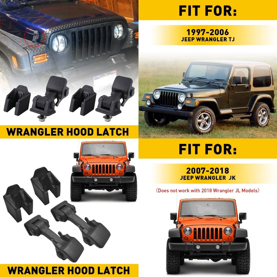 Fit For Jeep Wrangler Hood TJ JK Hood Latch Lock Hood Catch Latches Pins Kits A - Image 1 of 1