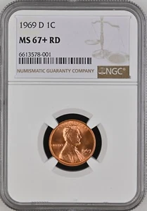 1969-D 1C RD  Lincoln Memorial One Cent  NGC MS67+RD  6613578-001 - Picture 1 of 2