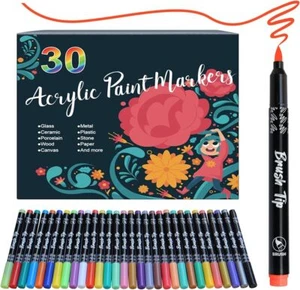 Waterproof Paint Markers 30 Color Brush Tip Acrylic paint Pens for Rock Painting - Picture 1 of 14