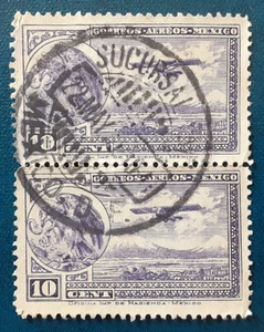 MEXICO 1929 10c Used Pair Airmail Eagle Airplane Mi 606 Scott C11 VF 7525 - Picture 1 of 2