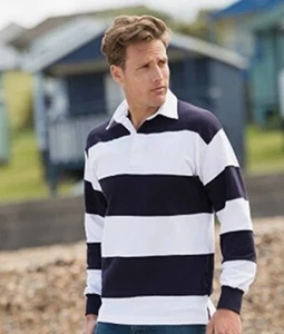 MENS FRONT ROW RUGBY SHIRT FR8 X LARGE NAVY & WHITE STRIPED LONG SLEEVE COTTON - Picture 1 of 3