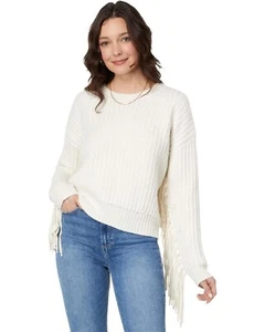 Splendid L21005 Womens White Britain Rib Fringe Sweater Size L - Picture 1 of 5