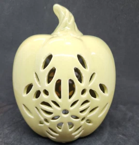 Small Green Ceramic Pumpkin Cutout Stencil Design Lights Up with timer - Picture 1 of 4