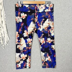 Rockwear Crop Leggings Womens 14 L Blue Floral Cropped Activewear Gym Yoga - Picture 1 of 10