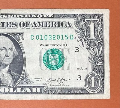 January 3, 2015 ; 1 March 2015 ( C 01032015 D ) Birthday Note $1 One Dollar Bill - Image 1 of 3