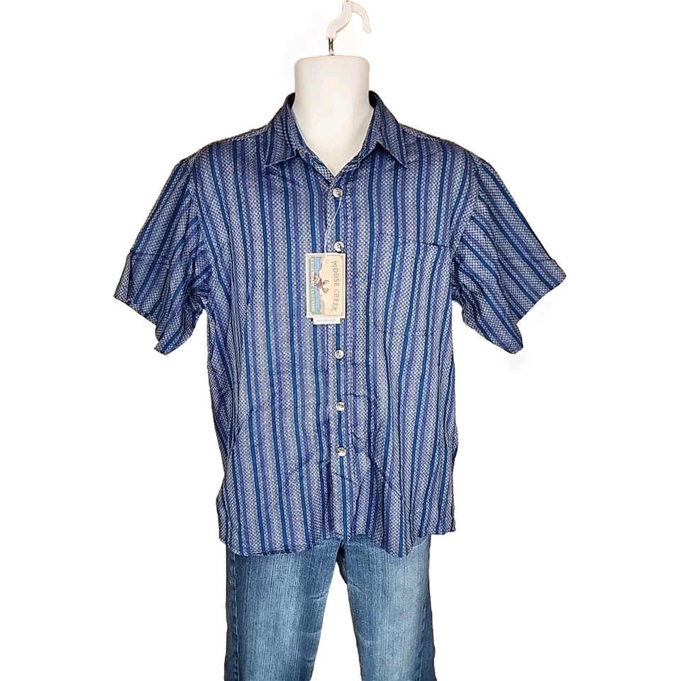 НОВАЯ мужская рубашка Moose Creek с коротким рукавом в полоску на пуговицах размер маленький S серая новая с ценниками - Изображение 1 из 4