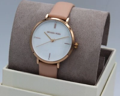 RELOJ NUEVO AUTÉNTICO MICHAEL KORS JAYNE ORO ROSA RUBOR CUERO MUJER MK7106 Foto 1 de 4