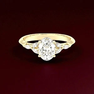 1.30 Ct Oval Cut 18K Yellow Gold IGI Certified Lab Created Diamond Wedding Ring - Picture 1 of 10